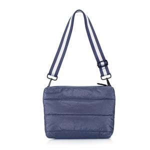 NEW HI LOVE TRAVEL women's puffer purse crossbody bag in shimmer navy